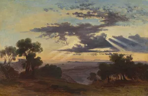 Sun Breaking through Clouds above the Roman Campagna Oil painting by Johann Jakob Frey
