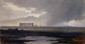 The Temples At Paestum In The Rain by Johann Jakob Frey Oil Painting