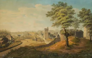 Blick von der Elisabethenschanze auf die Rundbastion, zum Steinentor und zur Steinenschanze in Basel Oil painting by Johann Jakob Schneider