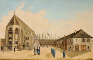 Kasernenhof im ehemaligen Kloster Klingental in Basel by Johann Jakob Schneider Oil Painting