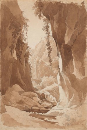 Cliffs Overhanging a River Gorge near Sorrento by Johann Joachim Faber Oil Painting