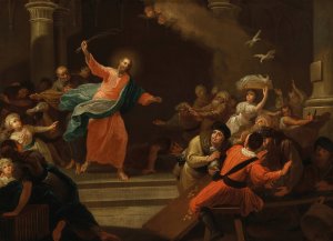 Christ driving the money changers from the Temple by Johann Josef Karl Henrici Oil Painting