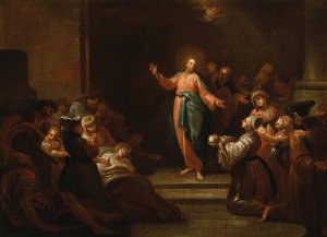 Christ Raising a Child from Death by Johann Josef Karl Henrici Oil Painting