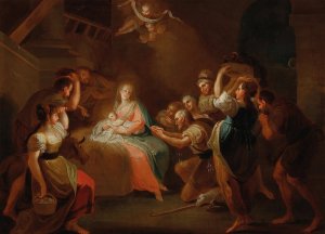 The Adoration Of The Shepherds by Johann Josef Karl Henrici Oil Painting