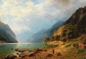 A Brewing Storm on Lake Brienz by Johann Joseph Jansen Oil Painting