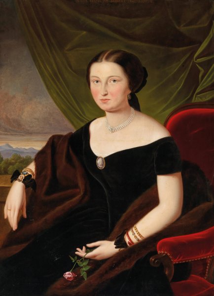 Portrait Of A Lady With A Rose  by Johann Joseph Reiner - Hand-Painted Oil Painting Reproduction
