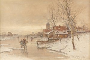 Winter Landscape by Johann Jungblut Oil Painting