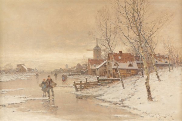 Winter Landscape by Johann Jungblut - Hand-Painted Oil Painting Reproduction