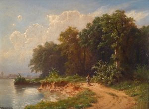 Idylle am Seeufer by Johann Kautsky Oil Painting