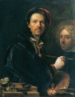 Selbstbildnis an der Staffelei Oil painting by Johann Kupetzky
