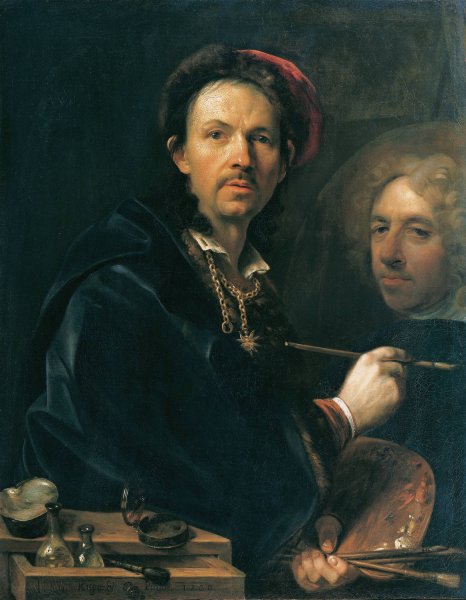 Selbstbildnis an der Staffelei  by Johann Kupetzky - Hand-Painted Oil Painting Reproduction