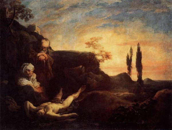 Adam and Eve Mourning for Abel by Johann Liss - Hand-Painted Oil Painting Reproduction