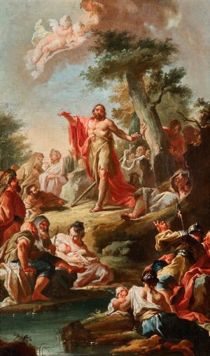 The Sermon of John the Baptist by Johann Lucas Kracker Oil Painting