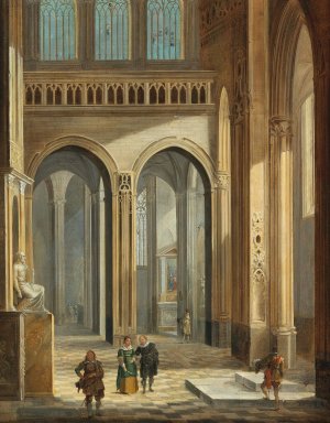 A church interior with figures dressed in seventeenth-century costume by Johann Ludwig Ernst Morgenstern Oil Painting