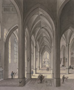 Blick in den Chor einer dreischiffigen gotischen Hallenkirche mit Staffagefiguren in der Tracht des 17. Jahrhunderts, 1819 by Johann Ludwig Ernst Morgenstern Oil Painting
