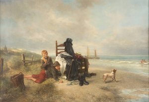 Two boys at the beach by Johann Mari Ten Kate Oil Painting