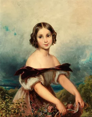 A Flower Girl by Johann Matthias Ranftl Oil Painting
