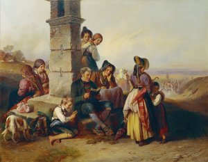 Die Rast der Wallfahrer by Johann Matthias Ranftl Oil Painting