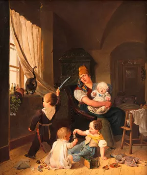 In der Kinderstube by Johann Matthias Ranftl Oil Painting