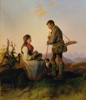 Jager und Madchen Der Liebesgrus by Johann Matthias Ranftl Oil Painting
