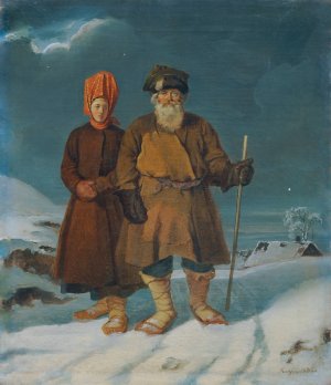 Russisches Bauernpaar by Johann Matthias Ranftl Oil Painting
