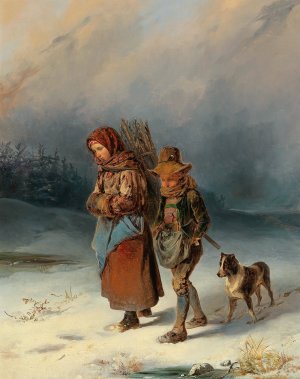 Young Brushwood Gatherers Oil painting by Johann Matthias Ranftl