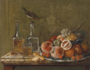 Stillleben mit Fruchten und Glaskaraffen by Johann Matthias Wurzer Oil Painting