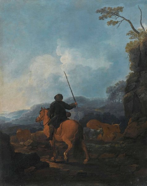A shepherd riding a horse and leading his flock in a landscape  by Johann Melchior Roos - Hand-Painted Oil Painting Reproduction
