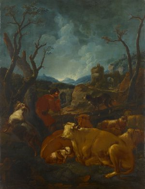 Shepherd and Flock in a Rocky Valley by Johann Melchior Roos Oil Painting