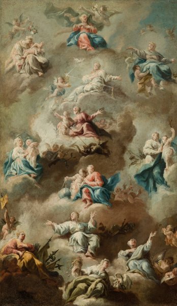 Allegorical Religious Scene with the Virgin Mary  by Johann Michael Rottmayr (Follower) - Hand-Painted Oil Painting Reproduction