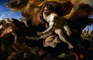 Jove Casts His Thunderbolts At The Rebellious Giants by Johann Michael Rottmayr Oil Painting