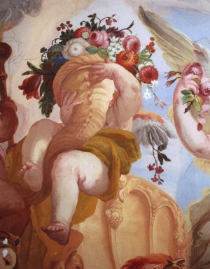 Putto with Cornucopeia Detail by Johann Michael Rottmayr Oil Painting