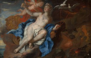 Venus and Cupid at the Forge of Vulcan by Johann Michael Rottmayr Oil Painting