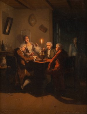Game of chess at candle light by Johann Mongels Culverhouse Oil Painting