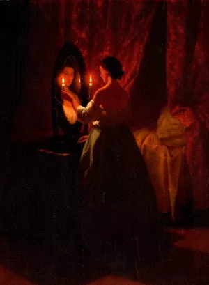 Woman at a Mirror by Johann Mongels Culverhouse Oil Painting