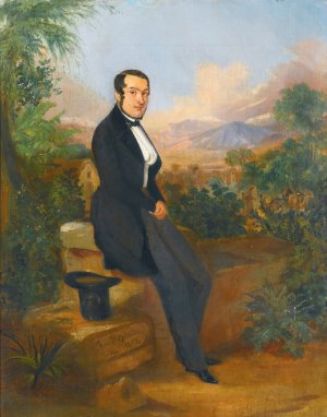 Portrait Of George Hellmann Before A Vista In Tacna, Peru Oil painting by Johann Moritz Rugendas