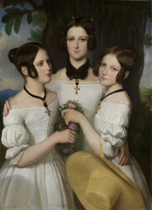 Portrait of three girls by Johann Nejebse Oil Painting