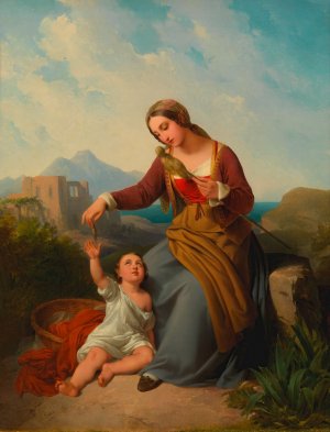 Italian peasant woman with child Oil painting by Johann Nepomuk Ender