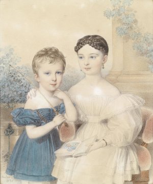 Kinder mit Bilderbuch Oil painting by Johann Nepomuk Ender