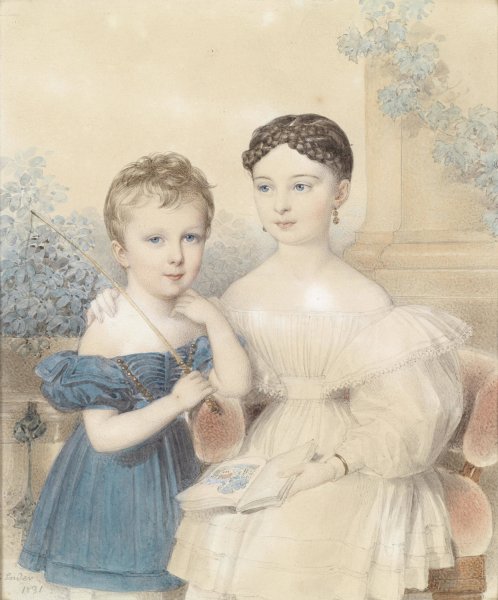 Kinder mit Bilderbuch  by Johann Nepomuk Ender - Hand-Painted Oil Painting Reproduction