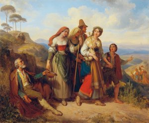 Roman pilgrims by Johann Nepomuk Ender Oil Painting