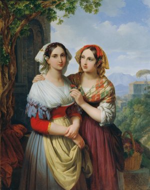 Two Girls In A Landscape by Johann Nepomuk Ender Oil Painting