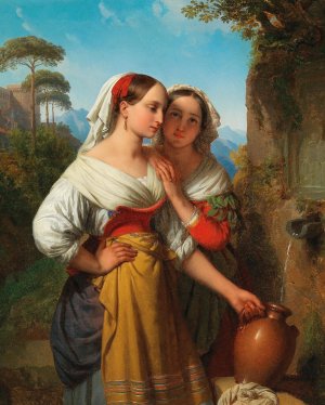 Young Italian Women At The Fountain by Johann Nepomuk Ender Oil Painting