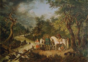 Rudolf von Habsburg und der Priester by Johann Nepomuk Hochle Oil Painting