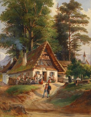 Dorfschenke by Johann Nepomuk Passini Oil Painting