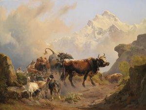 Almabtrieb by Johann Nepomuk Rauch Oil Painting
