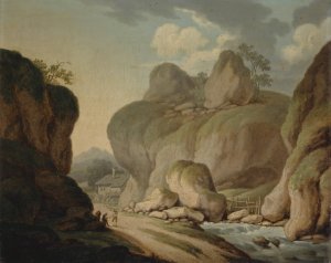 Rocky Landscape with River by Johann Nepomuk Wocher Oil Painting