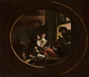 Family scene in an interior by Johann Niedermann Oil Painting