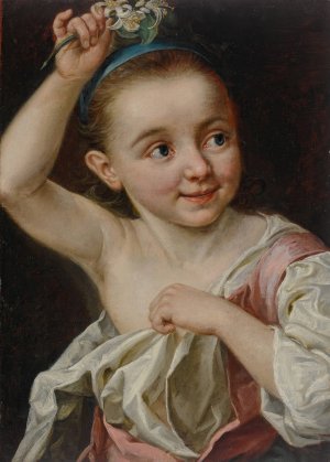 Young girl holding a flower by Johann Nikolaus Grooth Oil Painting