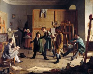 Studio Scene by Johann Peter Hasenclever Oil Painting